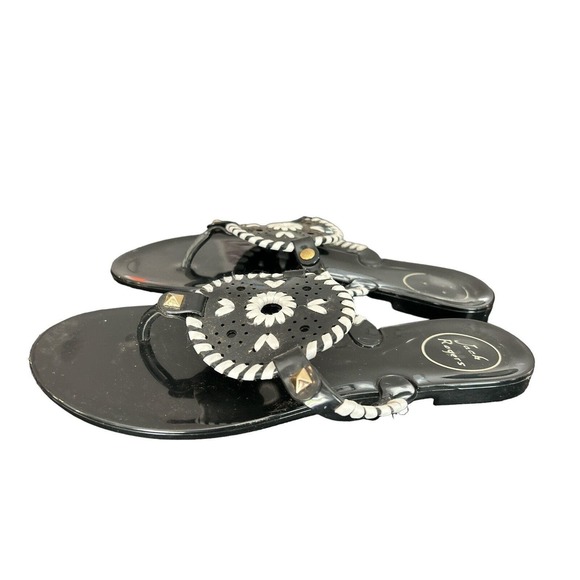 Jack Rogers Georgica Women Sz 7‎ Black Thong Jelly Flip Flop Sandals Studded - Picture 2 of 6